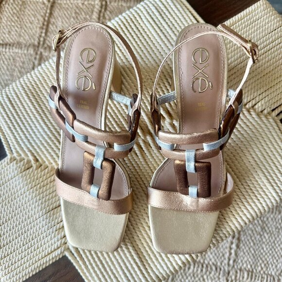 Exé Genuine Leather Platform Sandals – Metallic Bronze & Silver (EU 41 / US 10) - Picture 1 of 5